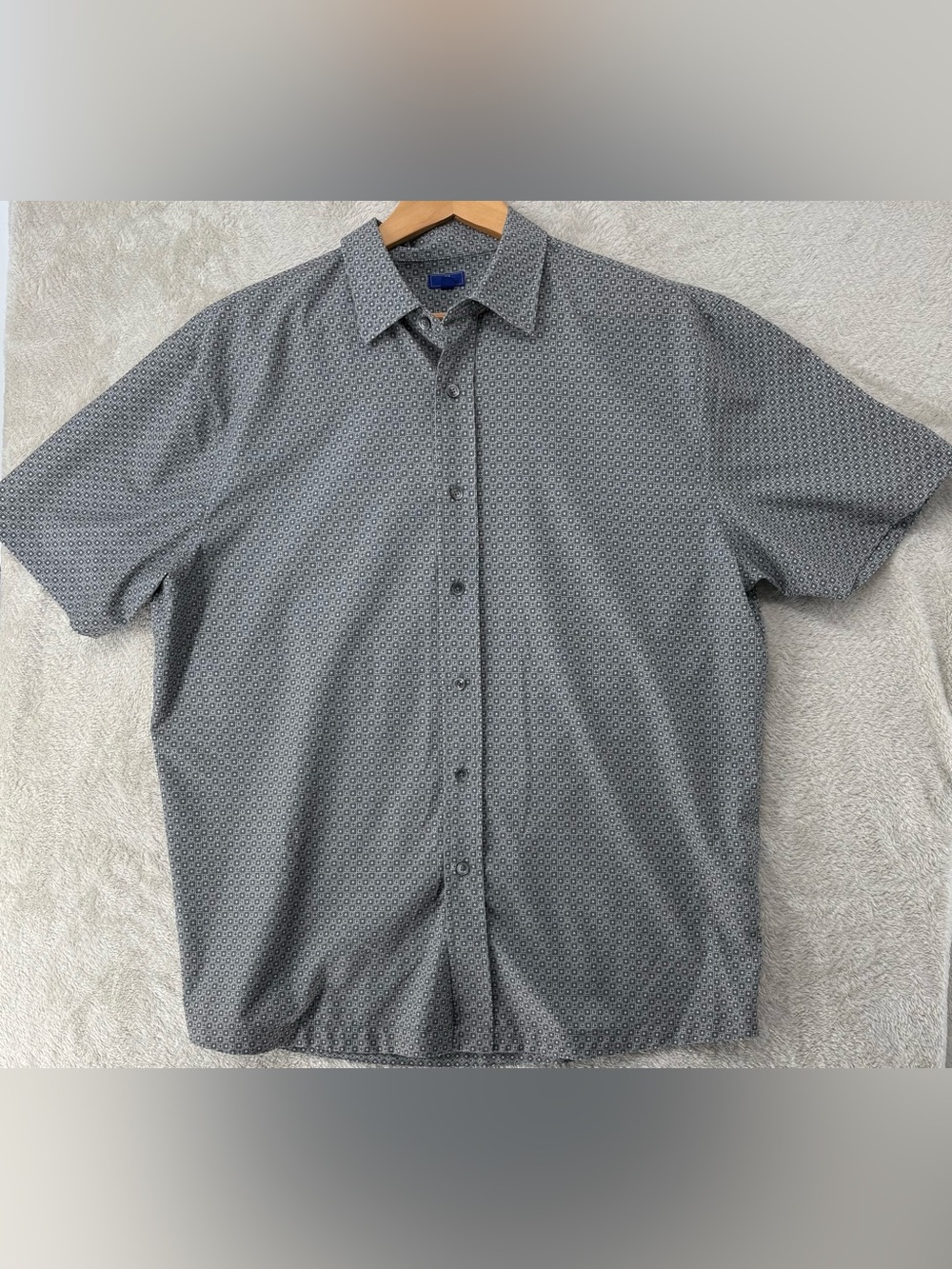 FootJoy XL Golf Button Front Shirt Gray Geometric Print Performance Short Sleeve